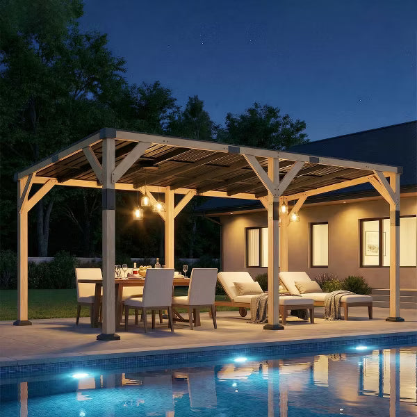 xBeStill Haven™ 10x14 Wooden Gazebo with Sloped Roof & Bar Shelf for Natural Outdoor Living