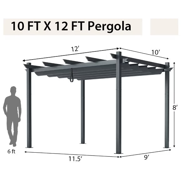 xBeStill Haven™ 10x12 Outdoor Pergola with Retractable Canopy for Serene Backyard Living