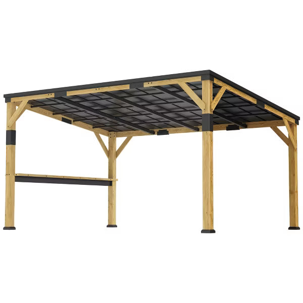 xBeStill Haven™ 10x14 Wooden Gazebo with Sloped Roof & Bar Shelf for Natural Outdoor Living
