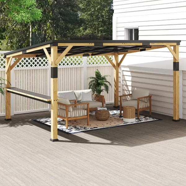 xBeStill Haven™ 10x14 Wooden Gazebo with Sloped Roof & Bar Shelf for Natural Outdoor Living