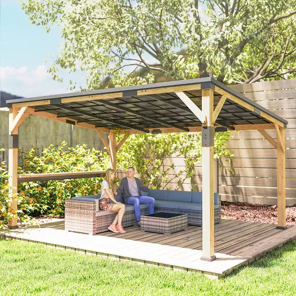 xBeStill Haven™ 10x14 Wooden Gazebo with Sloped Roof & Bar Shelf for Natural Outdoor Living
