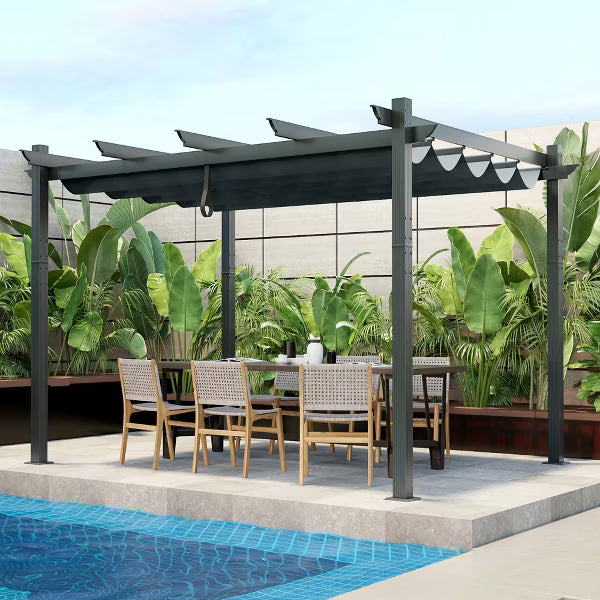 xBeStill Haven™ 10x12 Outdoor Pergola with Retractable Canopy for Serene Backyard Living