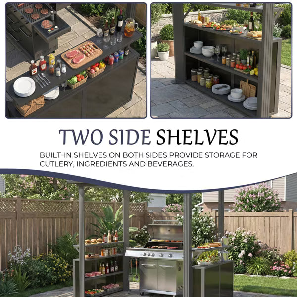 xBeStill Retreat™ Hardtop Grill Gazebo with Storage Cabinet & Hanging Hooks