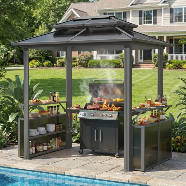 xBeStill Retreat™ Hardtop Grill Gazebo with Storage Cabinet & Hanging Hooks