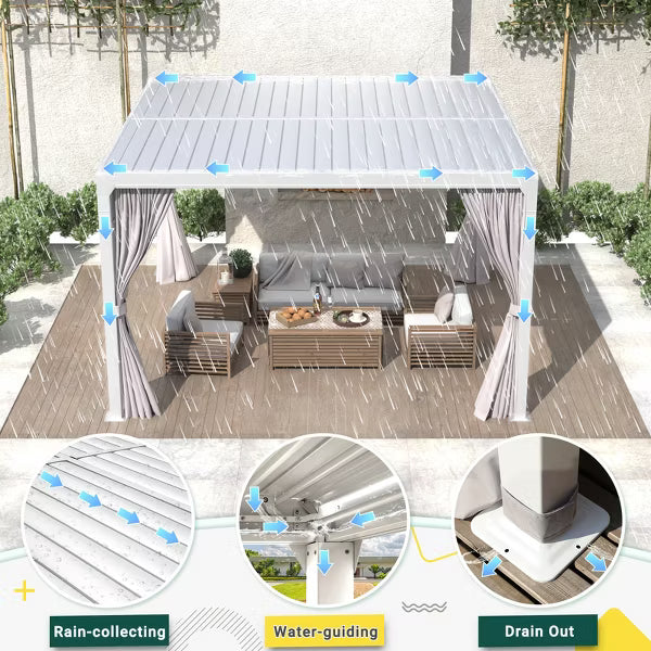 xBeStill Haven™ 10x10 Louvered Pergola with Adjustable Roof, Curtains & Netting