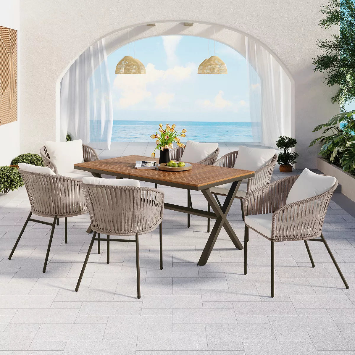 xBeStill Gather™ Outdoor Dining Set with Natural Wood Tabletop for Meaningful Moments