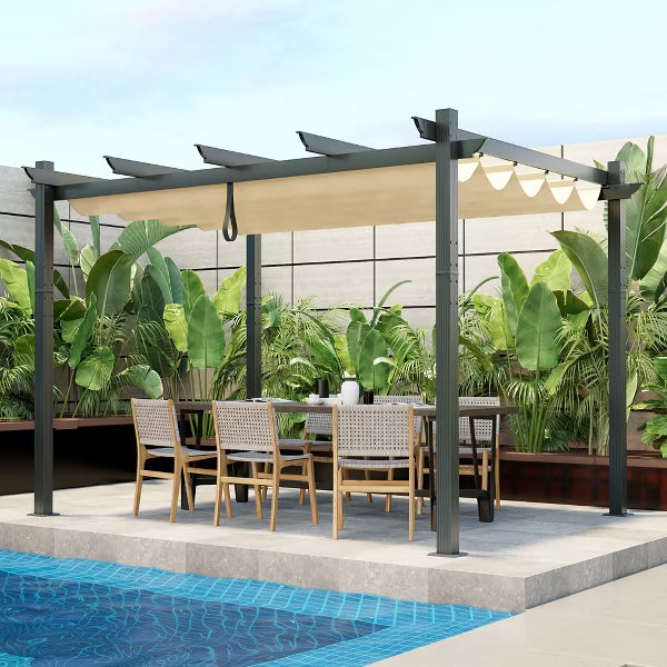 xBeStill Haven™ 10x12 Outdoor Pergola with Retractable Canopy for Serene Backyard Living
