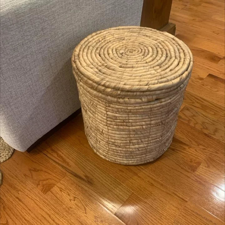 xBeStill Nest™ Natural Woven Ottoman with Hidden Storage for Peaceful Homes