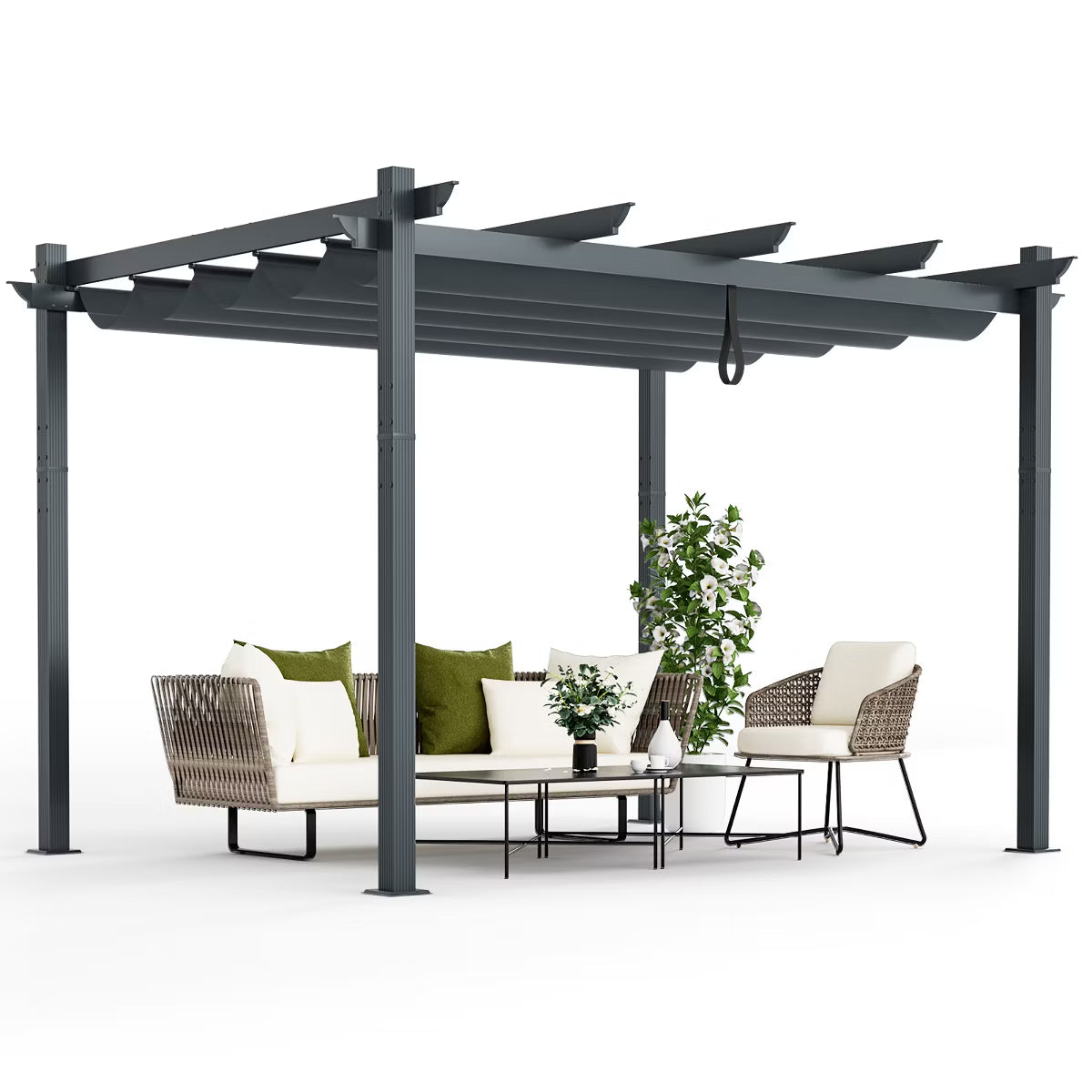 xBeStill Haven™ 10x12 Outdoor Pergola with Retractable Canopy for Serene Backyard Living