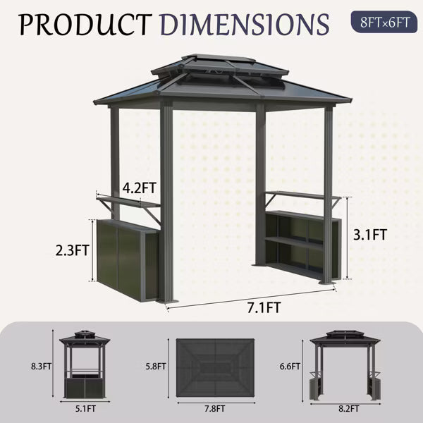 xBeStill Retreat™ Hardtop Grill Gazebo with Storage Cabinet & Hanging Hooks