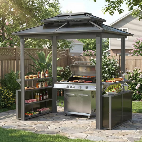 xBeStill Retreat™ Hardtop Grill Gazebo with Storage Cabinet & Hanging Hooks